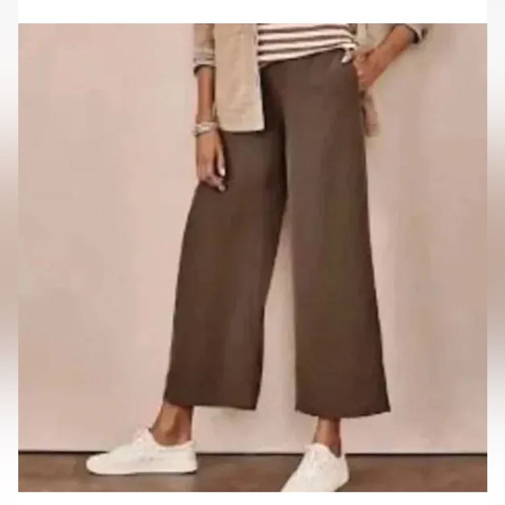 J Jill Pants Medium Cropped Mahogany Brown Modal Wide Leg Pockets Side Zip